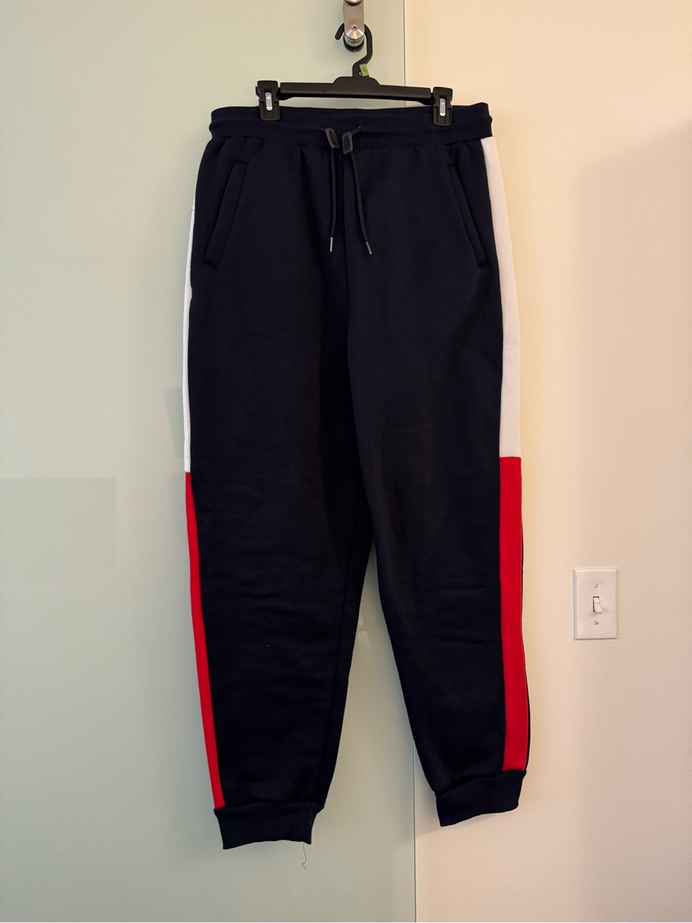 NWT: Galaxy Black Joggers with Red and White Side Panels